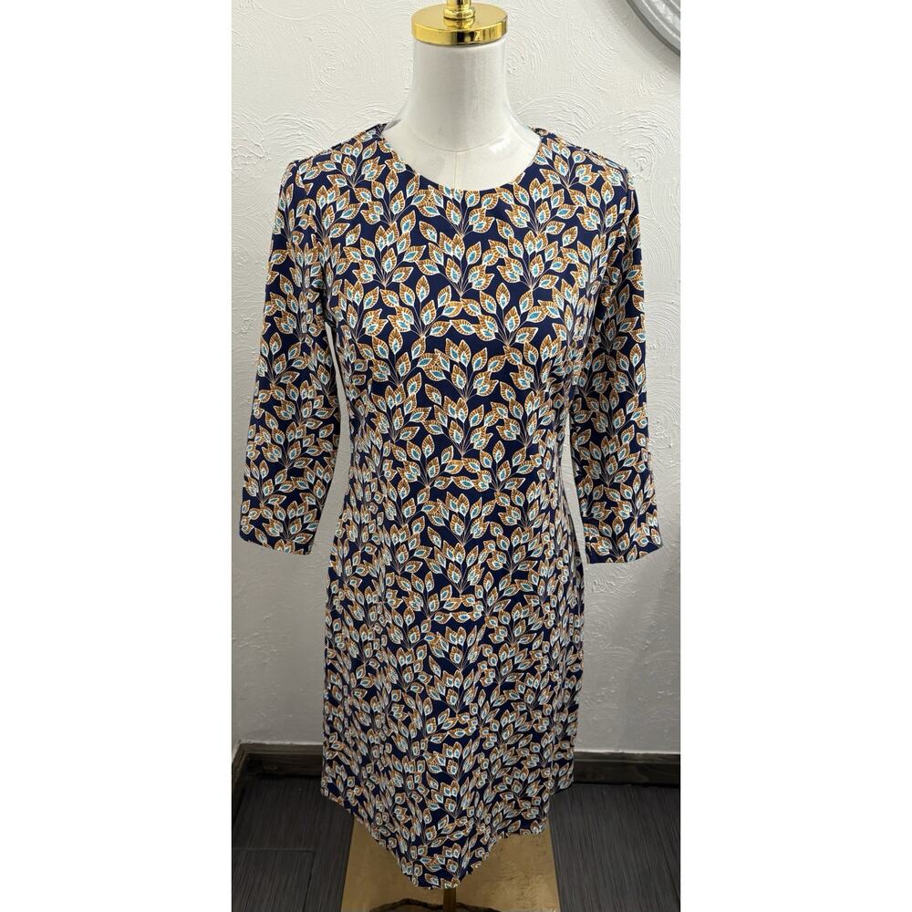 J. McLaughlin Women’s Sophia Dress Blue Peacock Feathers Catalina Cloth Size Med